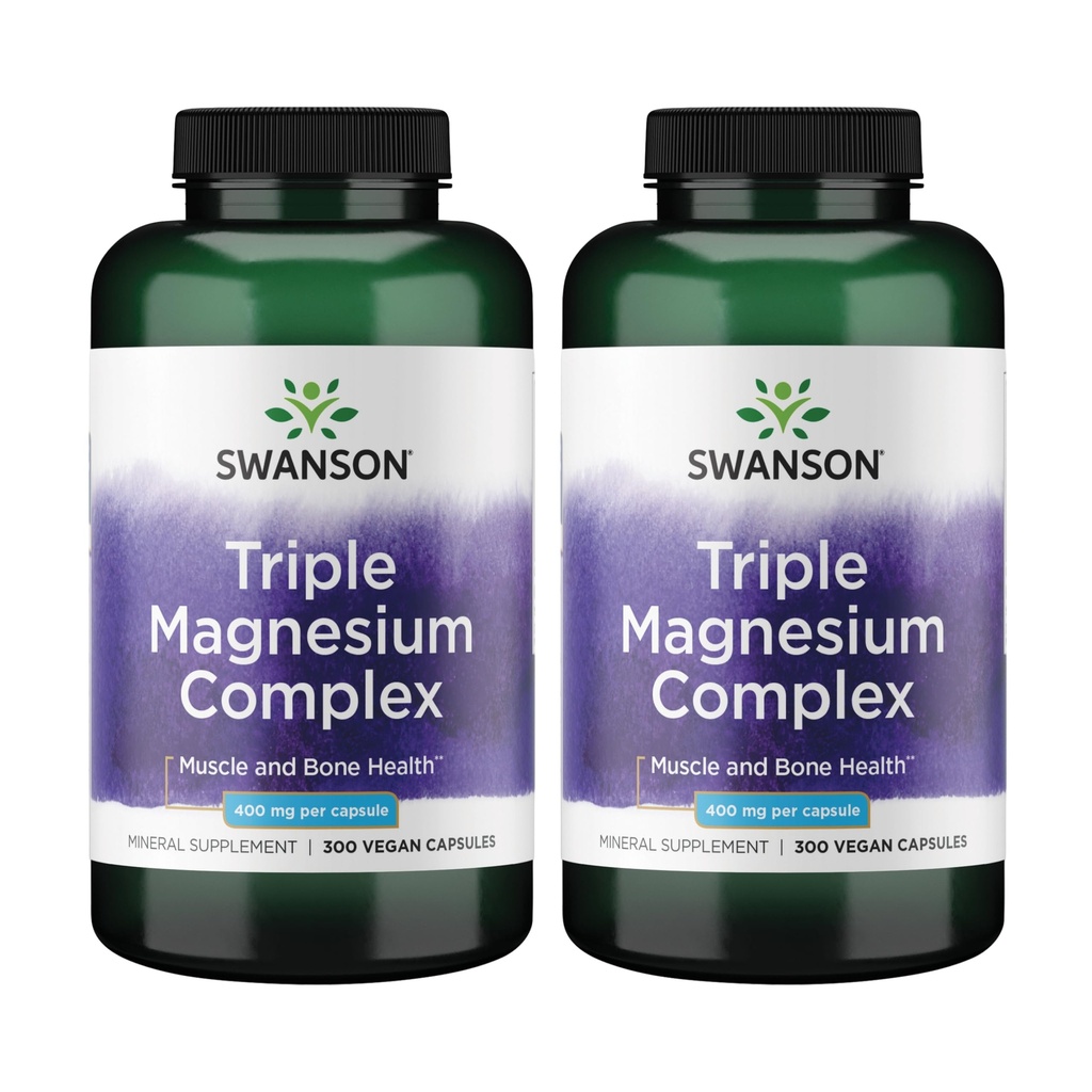 Swanson Triple Magnesium Complex - Mineralische Ergänzung - Natürliche Unterstützung - Mit Citrat, Oxid & Aspartate - (300 Kapseln, 400mg Jede, 2 Packung)