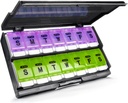 Extra Large Weekly Pill Organizer 2 Mal am Tag - Remtise Am/Pm Daily Pill Case Medicine Organizer, Push Button 7 Day Pill Box für Pillen/Vitamin/Cod Liver Oil/Supplements (Purple & Green)