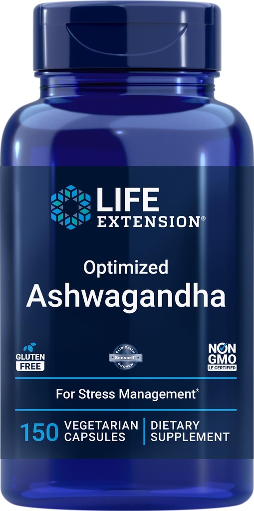Life Extension Optimized Ashwagandha, 150 Veg Caps - Non-GMO, Glutenfrei, Vegetarische Kapseln