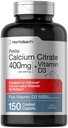 Horbäach Citrate de calcium avec vitamine D3-150 Caplets enduits de petite taille Supplément pour les hommes et les femmes-- Végétariens, non OGM et sans gluten