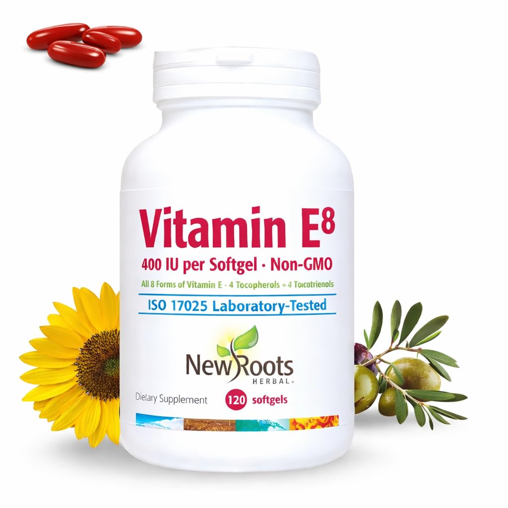 NEU ROOTS HERBAL Vitamin E 400 IU Kapseln | Organic Antioxidant Supplement | Alle 8 Arten von Vitamin E für Brain & Vision Support | 4 Tocopherols & 4 Tocotrienole für Frauen & Männer (120 Softgels)