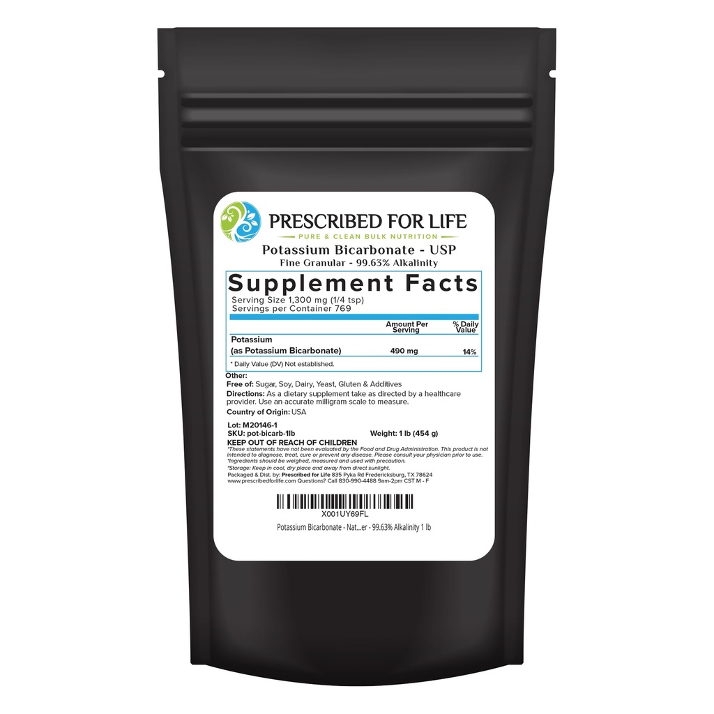 Verfasst für Life Potassium Bicarbonat Pulver, reine USP & Food Grade Kaliumbicarbonat für Pflanzen, Weinbau, & Bäckerei, Kristallin Pulver, 39% K (1lb)