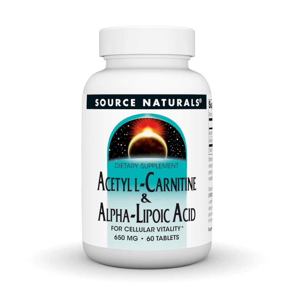 Source Naturals Acétyl L-Carnitine et acide alpha-lipoïque, pour la vitalité cellulaire*, 650mg - 60 comprimés