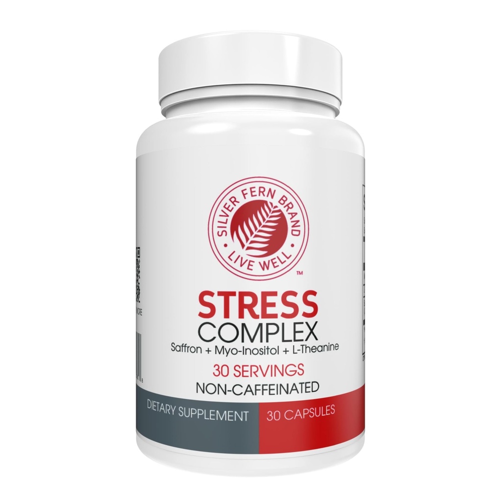 Silver Fern Stress Complex Supplement - Ohne Koffein - Schlaf, Mücke, Stimmung &amp; mehr - mit Saffron-Ergänzungen, L-Theanin-Ergänzung, & Myo-Insitol - Natural Stress Relief Supplement (Pack von 1)