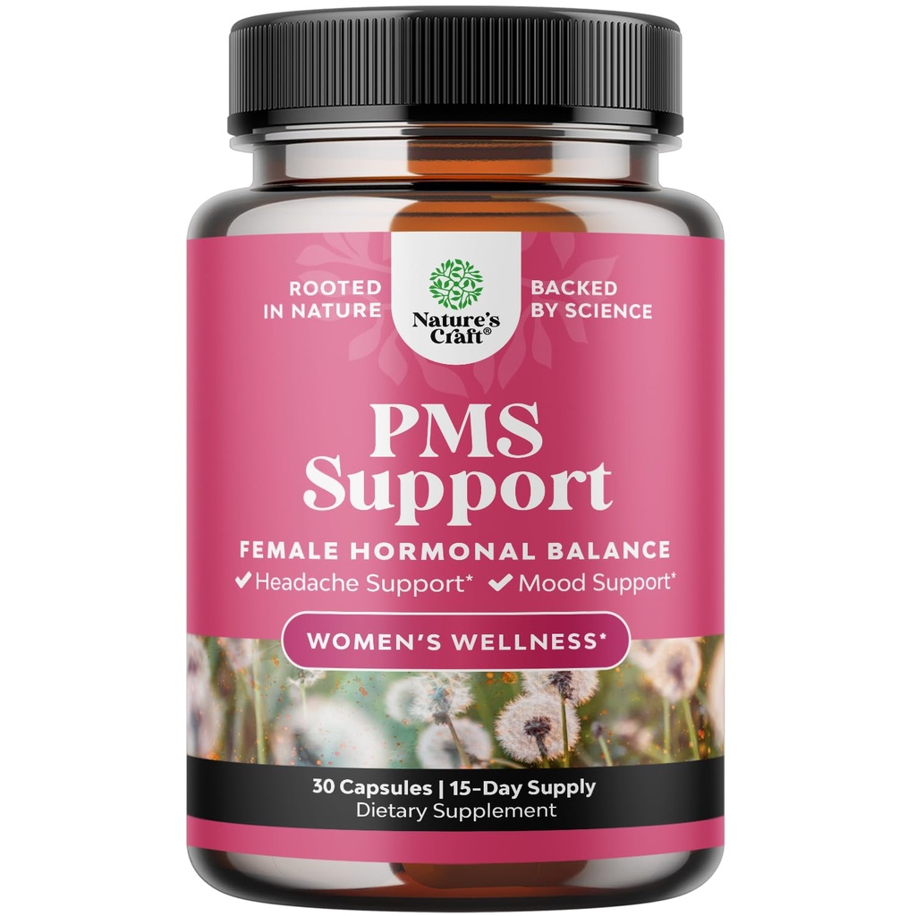 PMS Unterstützung Ergänzung für Frauen – Hormon Balance für Frauen & Menstrual Ease mit DIM, Chasteberry, Black Cohosh & Ashwagandha - für Period Cramps Ease, Menopause Bloating, Mood Swing – 30 Ct