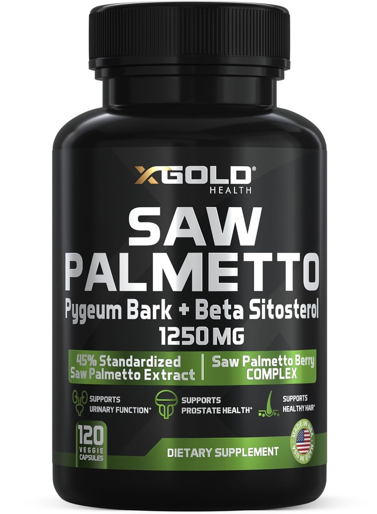 X Gold Gesundheit Säge Palmetto Prostata Ergänzung für Männer | Pygeum Bark | Beta Sitosterol Ergänzung | Potent 3X Formel | Urinary Funktion Prostata | DHT Blocker Haarwachstum| 4 Monate Versorgung Made in USA