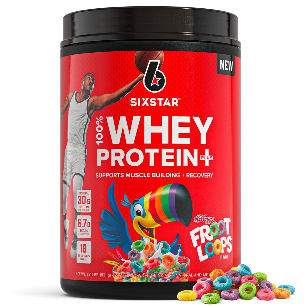 Six Star Whey Protein Powder Plus - Muscle Building & Recovery Formula with Whey Isolate Powder, BCAAs, 30g Protein, Immune Support - Supplément post-entraînement - Kelloggs Froot Loops Flavor, 1,8 lbs