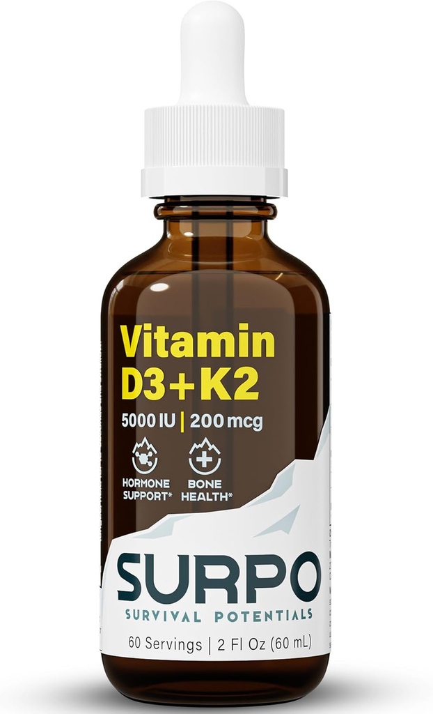 Vitamin D3 + K2 Flüssigkeitstropfen mit Omega 3 Öl - 5000 IU Vitamin D Tropfen K2 für Hormonunterstützung & Knochengesundheit - Flüssiges Vitamin D3 mit K2 Tropfen für maximale Absorption - 2Fl Oz Vitamin K2 D3