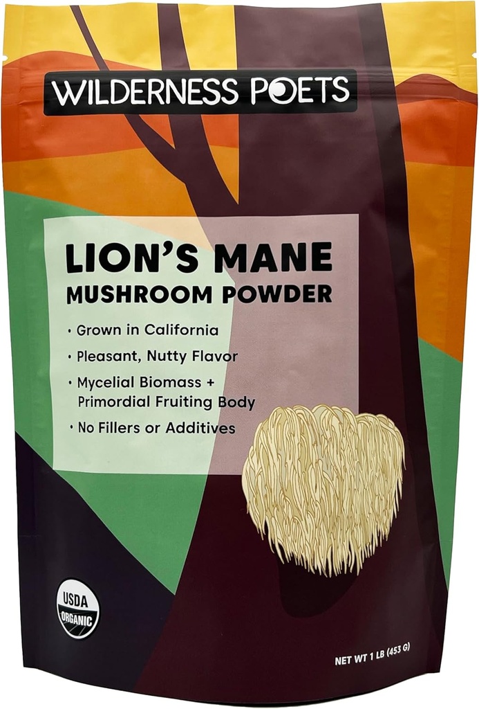 Wilderness Poets, Bio Lions Mane Mushroom Powder - California Grown - Bulk Size (16 Unze - 1 Pfund)