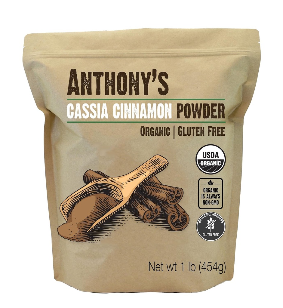 Poudre de cannelle de Cassia biologique d'Anthony, 1 lb, au sol, sans gluten, sans OGM, sans rayonnement, sans céto