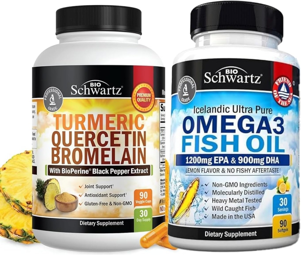 Turmeric Quercetin mit Bromelain Supplement (1 Monat Versorgung) Plus Dreifache Stärke Omega 3 Fischöl Softgel (1 Monat Versorgung)