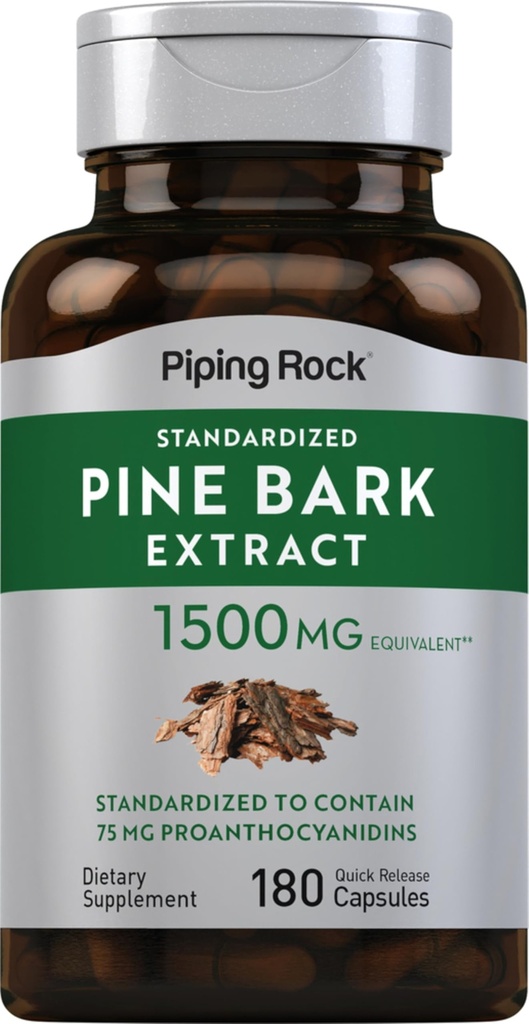 Piping Rock Pine Bark Extrakt Kapseln | 1500mg | 180 Count | Non-GMO, Gluten kostenlose Ergänzung