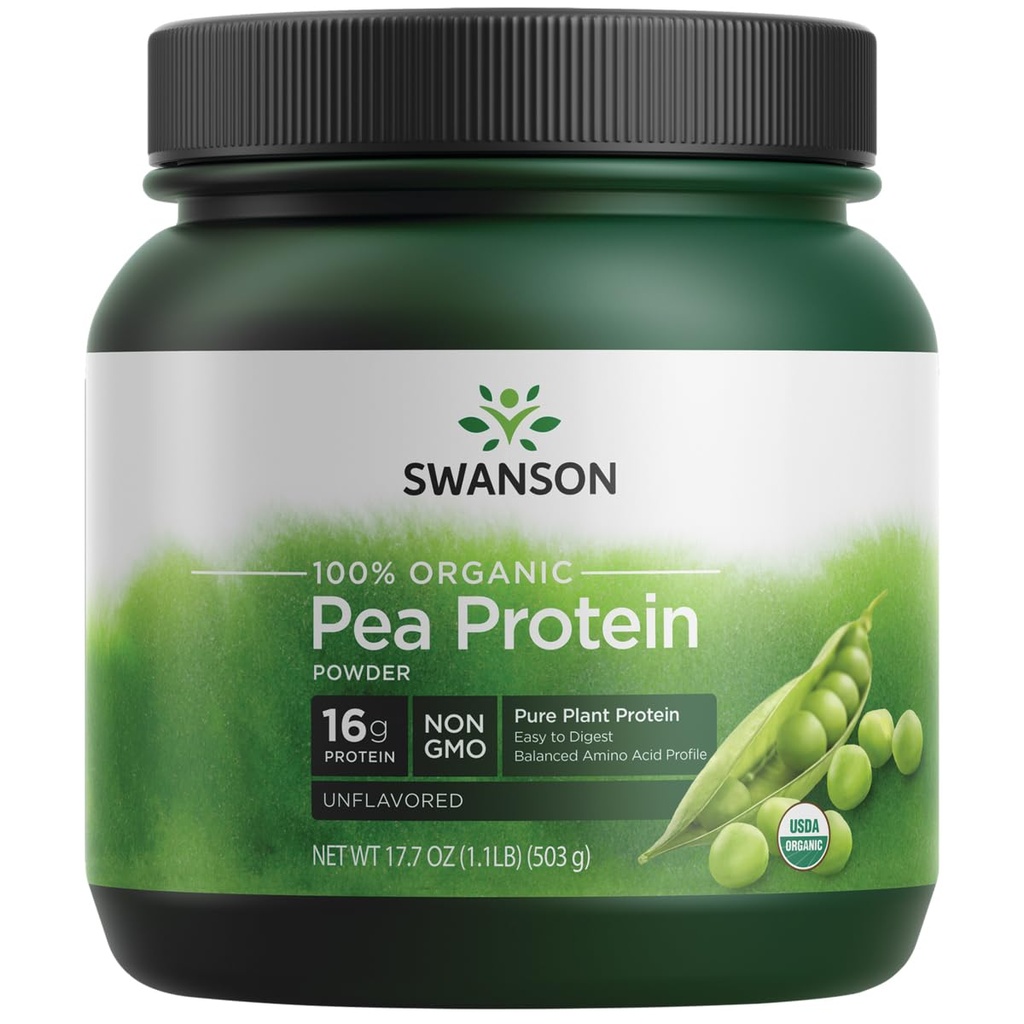 Swanson 100% Certifié poudre de protéines de pois biologiques non OGM 1,1 lb (503 g) Pwdr