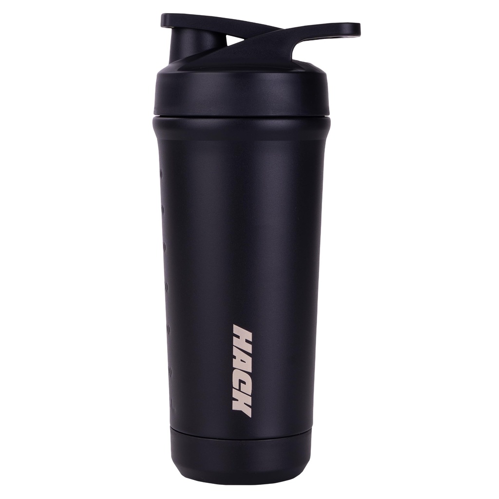 Hack Athletics Pro Blend Stainless Steel Protein Shaker Bottle for Gym, Pre Workout Bottle, Water Bottle for Men and Women | Removable Agitator, Measurement Markings, 100% Leakproof | 700ML (Black)