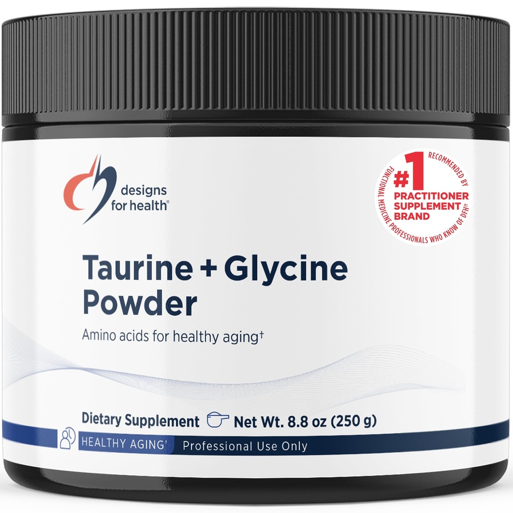 Designs für Gesundheit Taurin + Glycin-Pulver - Aminosäuren für gesundes Altern - Unterstützt Zelluläre, Metabolische & Herzgesundheit - Nicht-GVO-Aromaloses Aminosäurepulver (250 g)