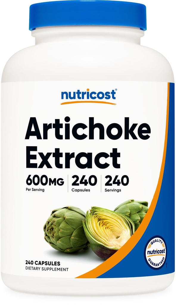 Extrait d'artichaut Nutricost 600mg, 240 Capsules végétariennes - Sans gluten, sans OGM