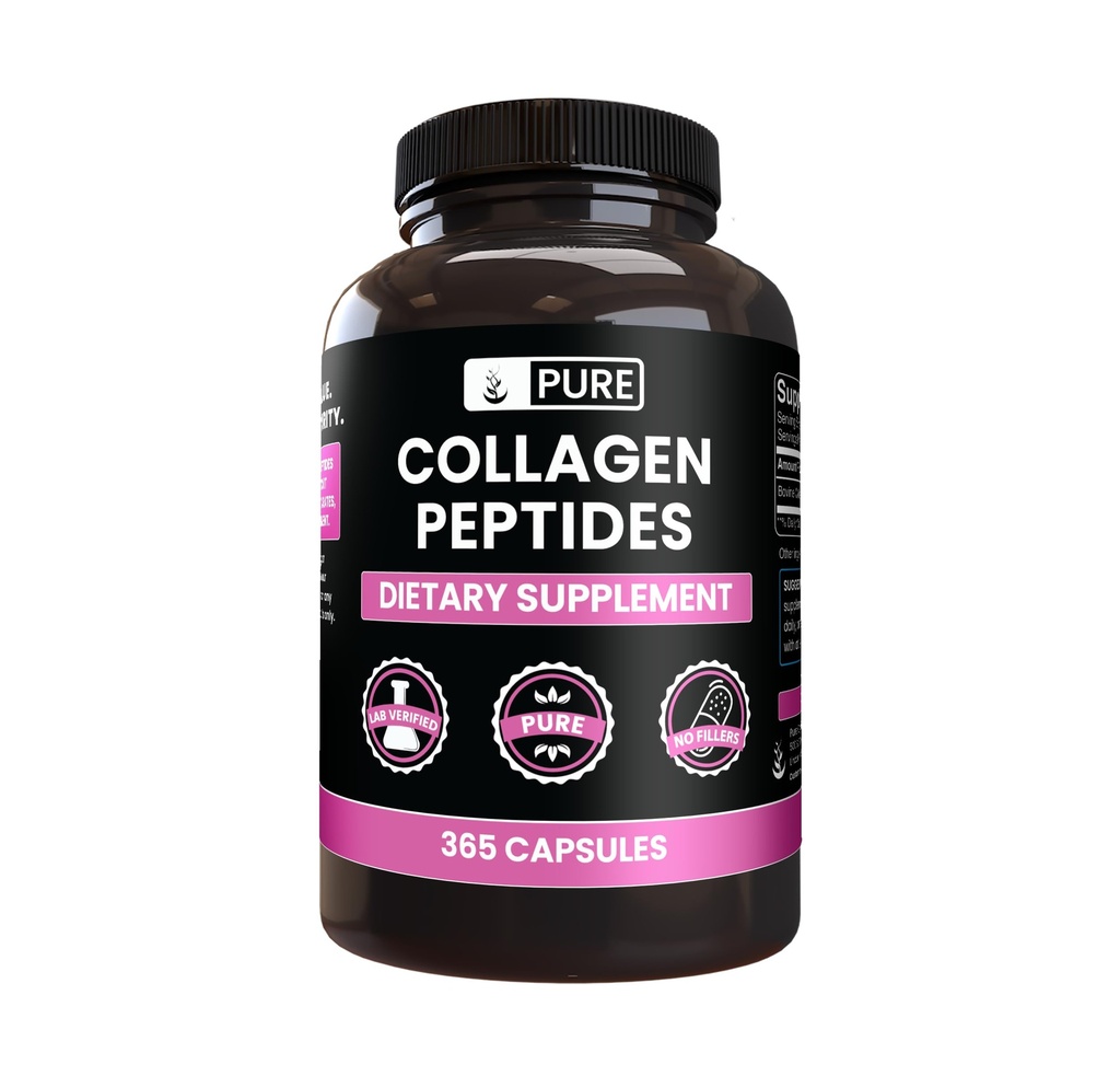 PURE ORIGINAL INGRÉDIENTS Collagène Peptides (365 Capsules) Pas de Magnésium ou de Rice Fillers, Toujours Pure, Verified Lab