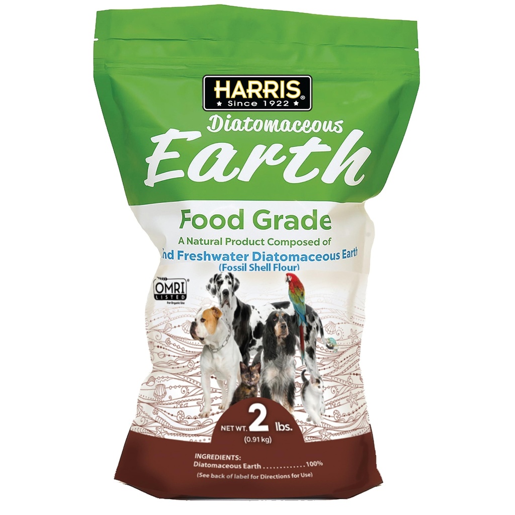 Harris Food Grade Diatomaceous Earth für Haustiere, für Katzen, Hunde, Pferde und Haustiere, zertifiziert für organischen Gebrauch, 2 LB Tasche