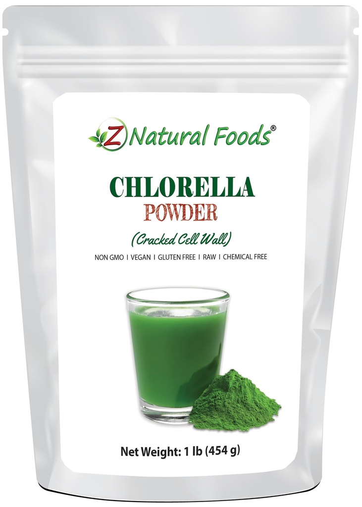 Z Natural Foods Chlorella Powder, Cracked Cell Wall Plant Protein, Blue Green Algae Superfood Powder, Perfekt für Glatteien, Getränke, Rezepte, Roh, Non GMO, Glutenfrei, Vegan, 1 lb