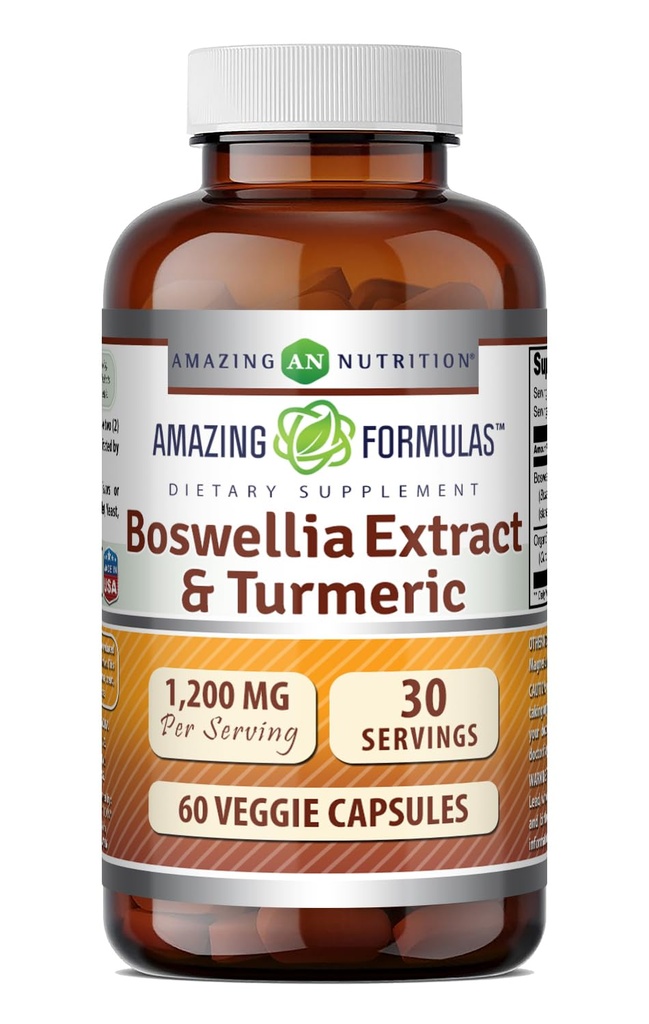 Erstaunliche Formeln Boswellia Extrakt & Kurkuma Ergänzung | 1200 Mg Pro Servieren | 60 Veggie Kapseln | Non-GMO | Gluten Free | Made in USA |