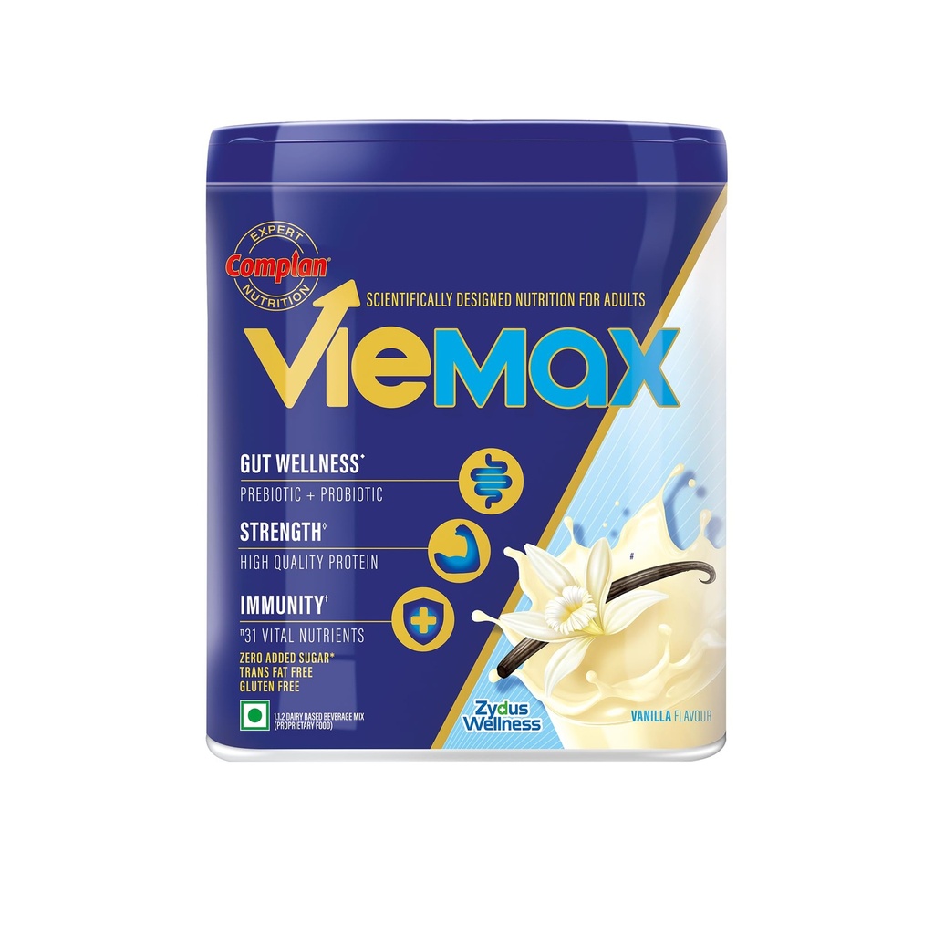 Complan VieMax - Scientifically designed nutrition for Adults (Vanilla Flavour, 400g, Jar) | High Protein, Prebiotic, Probiotic for Strength, Gut Wellness, Immunity
