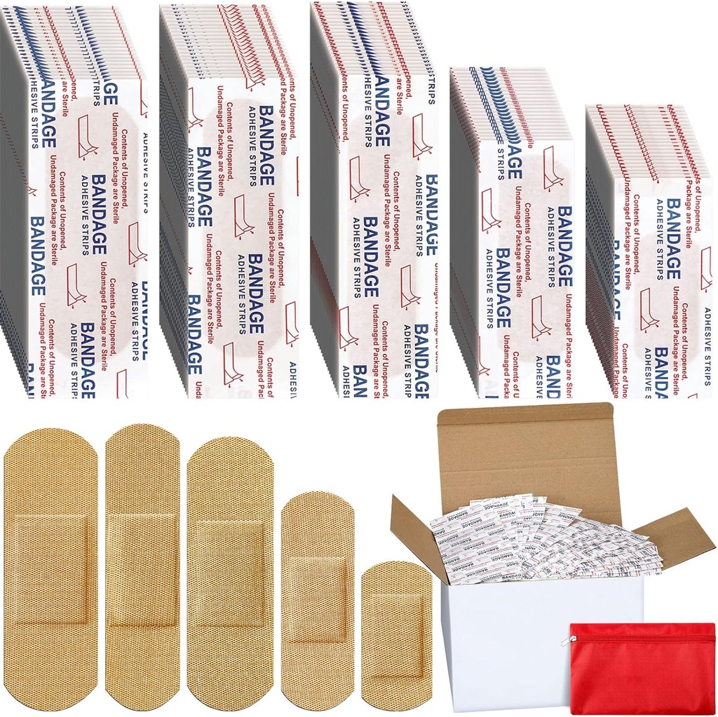 Lounsweer 2000 Pcs Stoff Adhesive Bandagen Vielfalt Pack Bulk sortierte Größen Flexible Atmungsaktive Patch Stoff Bandagen für Familie Erste Hilfe Haut Wrap Finger Wound, Natürlich