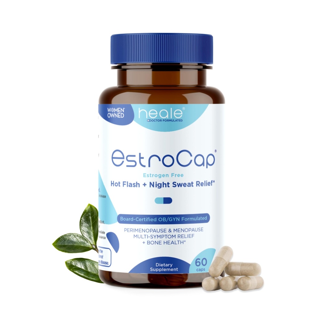 Estrocap Menopause Supplements für Frauen von Heale Health - Menopausal Relief Vitamine für Heiße Flashes und Nachtsüße - Hilft bei der Pflege von Knochen Gesundheit & Stimmung - Valerian Root & Black Cohosh
