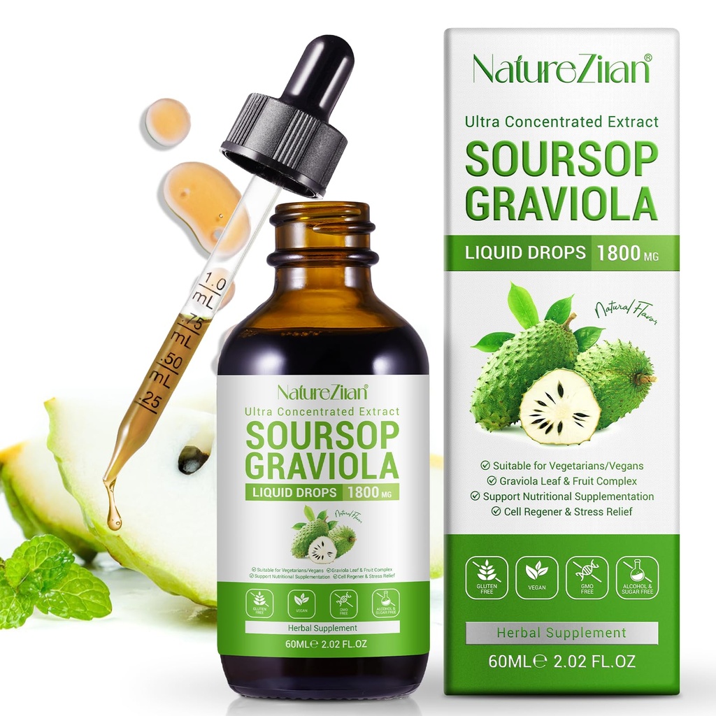 Sursop Graviola gouttes liquides - Sursop Bitters liquide - Sursop feuilles extrait - antioxydant naturel - support cellulaire et régénération - Immune Boost - Relax - foie et sommeil (1)