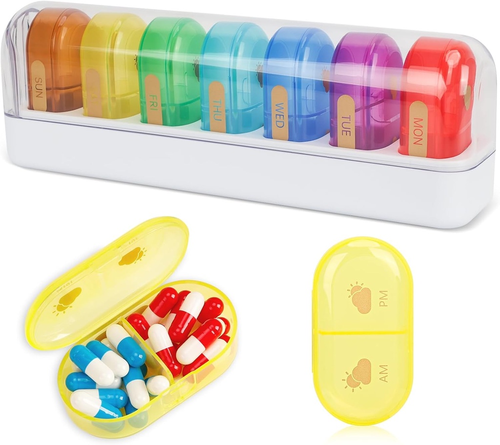 FYY Organisateur de pilules de voyage, 14 compartiments Organisateur quotidien de pilules Portable Pill Case Détachable Daily Pill Box for Purse Pocket to Hold Vitamines, huile de foie de morue, suppléments et médicaments-blanc