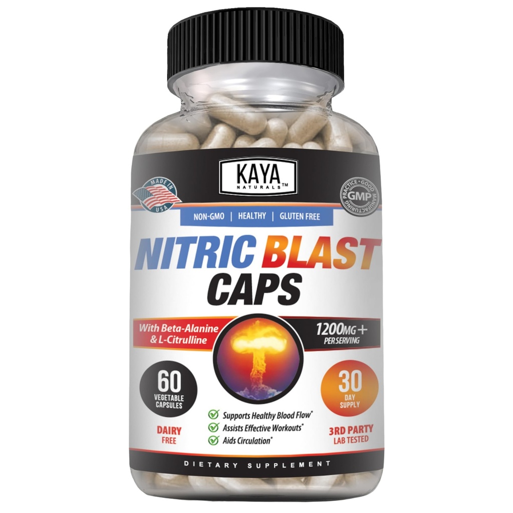 Kaya Naturals - Nitric Blast Potent All-Natural Kräuterergänzung für maximale gesundheitliche Vorteile | Pre-Workout | Erhöhte Energie | Verbesserte Nachtleistung (60 Zähler (Pack von 1)