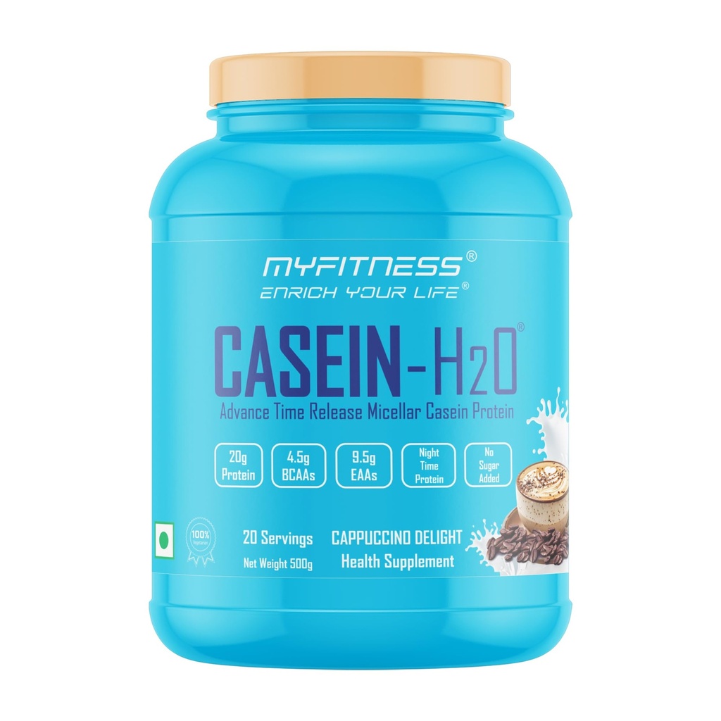 Myfitness Casein Protein Powder | Casein-H2O | 80% Protein Per Serving | 100% Micellar Casein Protein Supplement | (500g (20 Servings), Cappuccino Delight)