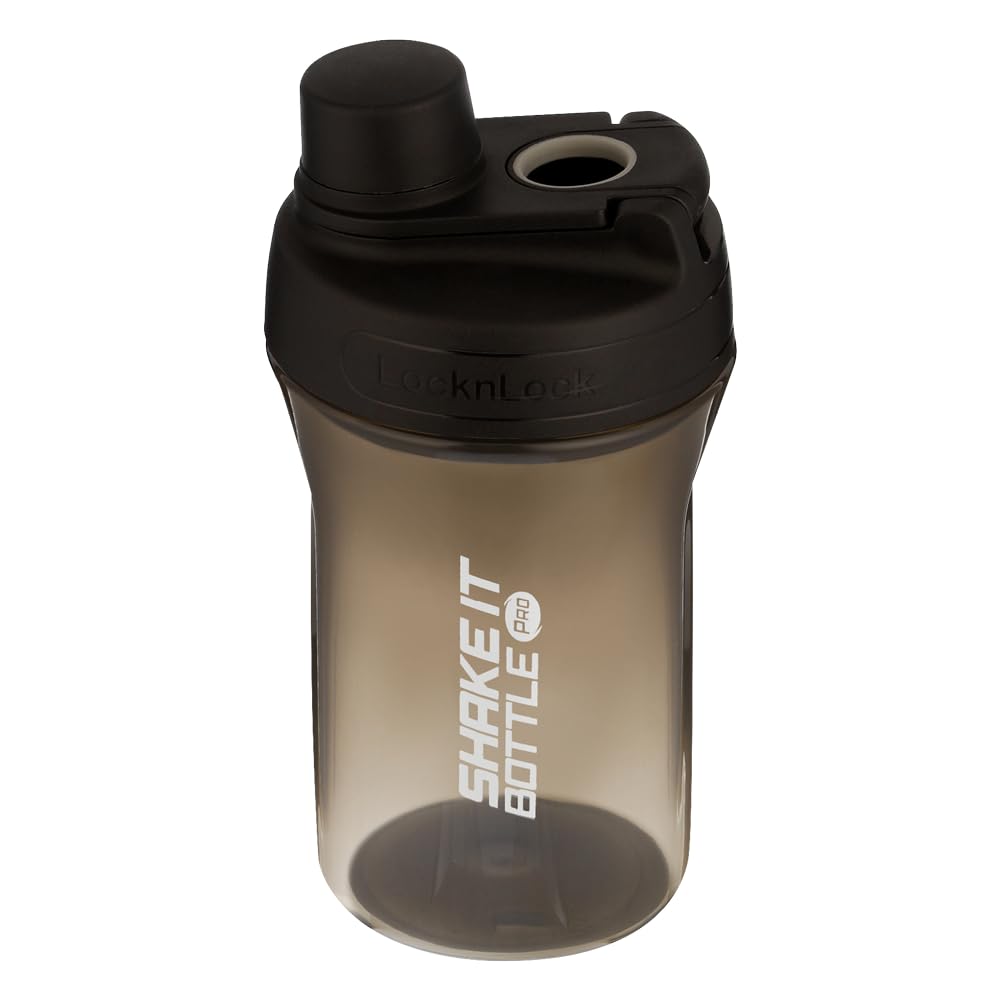 LocknLock Shake It Bottle Pro with Handle, Travel/Fitness/Sports Protein Shaker for Shakes/Smoothies, BPA Free, Plastic, 22 oz, Black