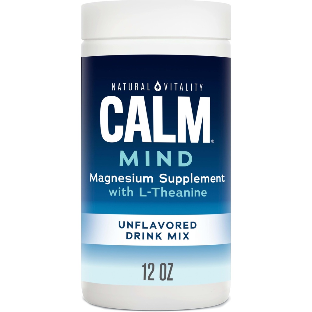 Vitalité naturelle Esprit calme, Citrate de magnésium + Poudre de L-Theanine, Supplément pour le soulagement du stress, sans gluten et végétarien, Sans saveur, 12 oz.
