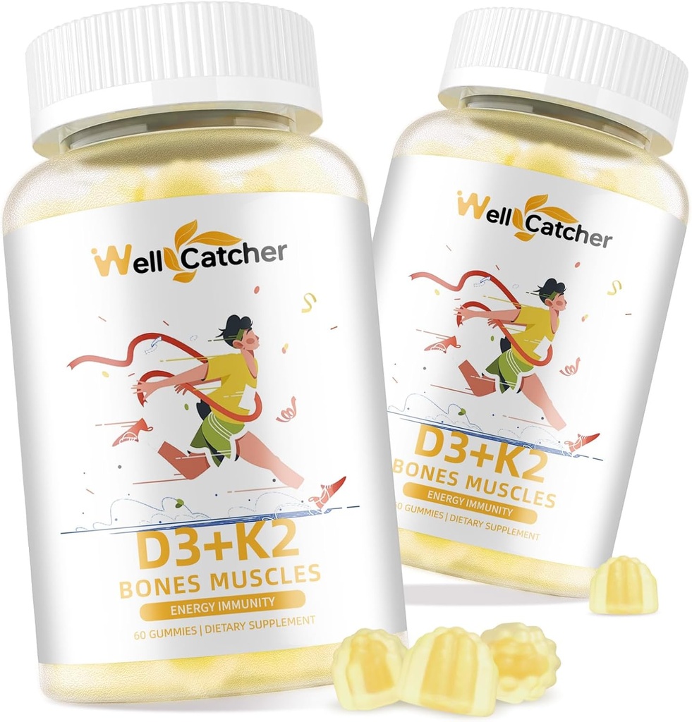 Vitamin D3 K2 Gummi - Vitamin D3 5000IU K2 (MK-7) 120mcg Ergänzungen mit Vitamin B Complex Sugar Free für Erwachsene Kinder unterstützt Knochen Zähne Stärke Immun Mango Flavor 60 Zähler 2 Packungen