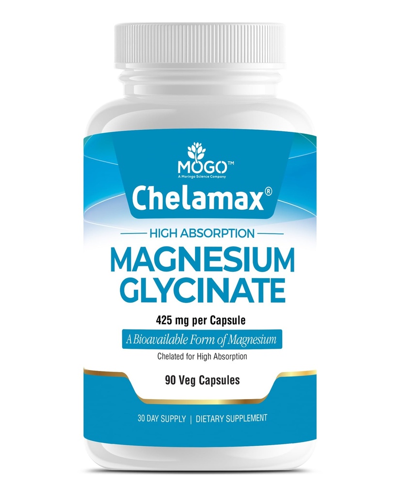 Chélamax Magnésium Glycinate. Source de la mer Morte, 100% Magnésium chélaté pour le sommeil, Crampes musculaires, Santé des os. Fabriqué aux États-Unis, 3ème partie testée, Sans métal lourd, Glicinato de Magnesio Capsules.