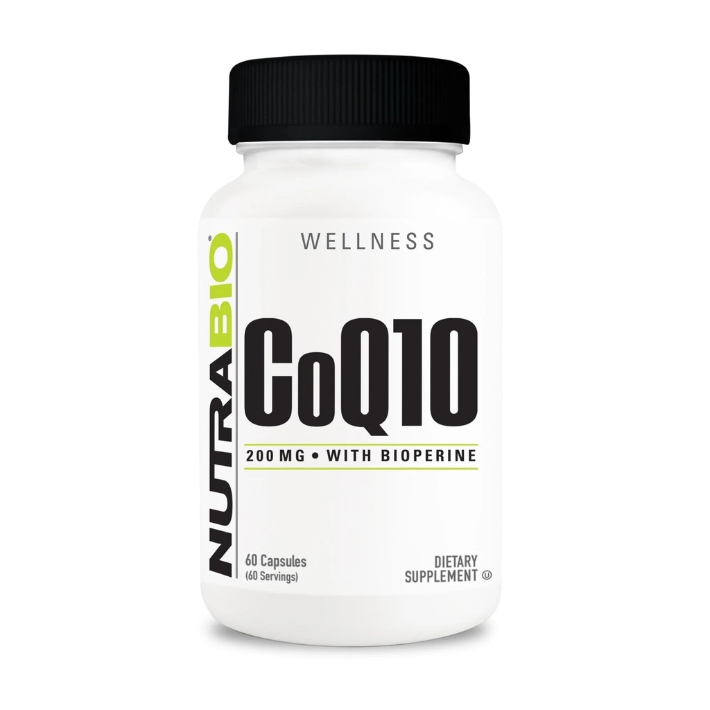 NutraBio CoQ10 complément alimentaire avec biopérine, fonction cardiaque saine et production d'énergie cellulaire, 200mg - 60 Capsules