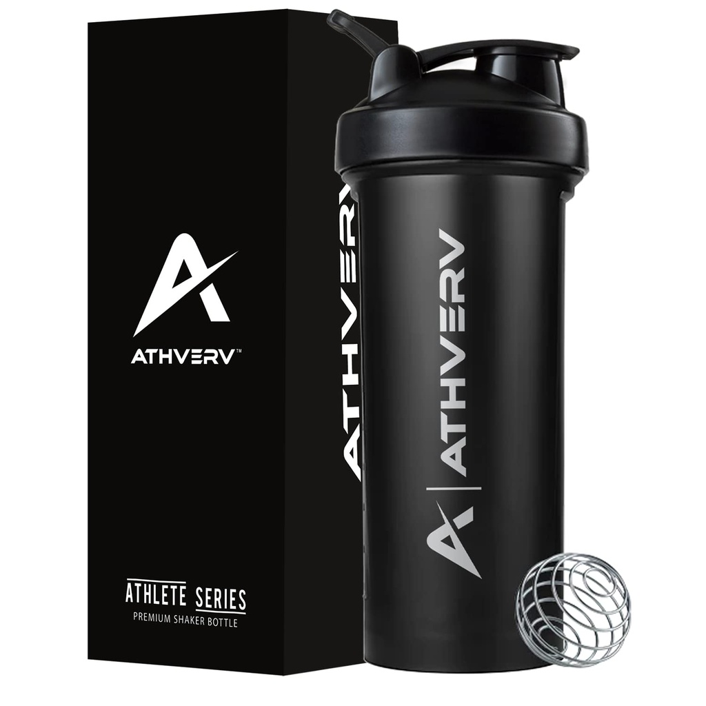 Protein Shaker Bottle with Blender Ball 700ml Gym Shaker | Leakproof BPA Free Mixer for Protein Shake | Odor-Resistant Spout Guard for Pre & Post Workout Supplements (Black)