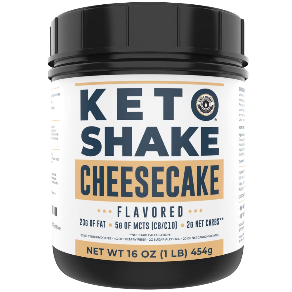 16oz Cheesecake Keto Meal Ersatz Shake - Low Carb Keto Protein Mix, High Fat Protein Shake mit MCTs aus Kokosölpulver, Collagen Peptides und Real USA Cream Cheese - 2 Net Carbs