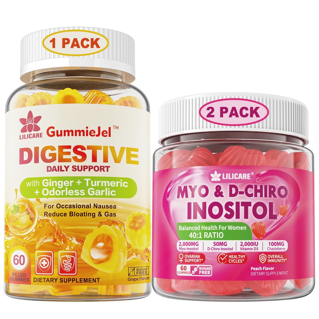 Bundle: Ginger Chews Supplement Gummie & Inositol Gummi Ideal 40:1 Ratio Myo & D-Chiro Inositol