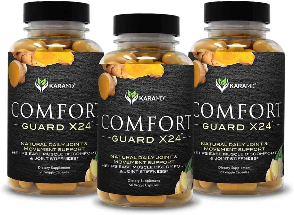 KaraMD Comfort Guard X24 | Joint & Movement Support Supplement | Turmeric Curcumin, Boswellia & Ginger | Muscle Discomfort & Joint Stiffness | Non-GMO, Gluten Free & Vegan Friendly (3 Pack)