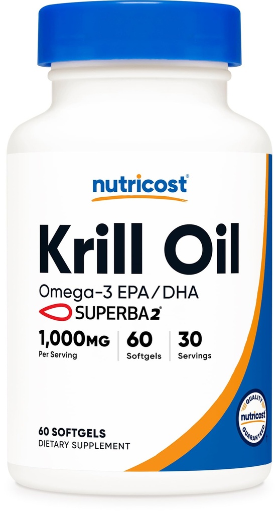 Nutricost Krill Oil 1000mg, 60 Softgels - Omega-3 EPA-DHA Krill supplément huile, avec Superbakrill
