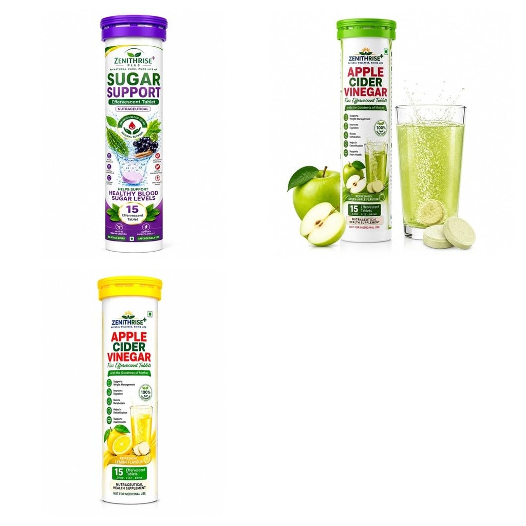 Zenithrise Plus Wellness Combo - Sugar Support, ACV Apple, ACV Lemon (3 pcs)