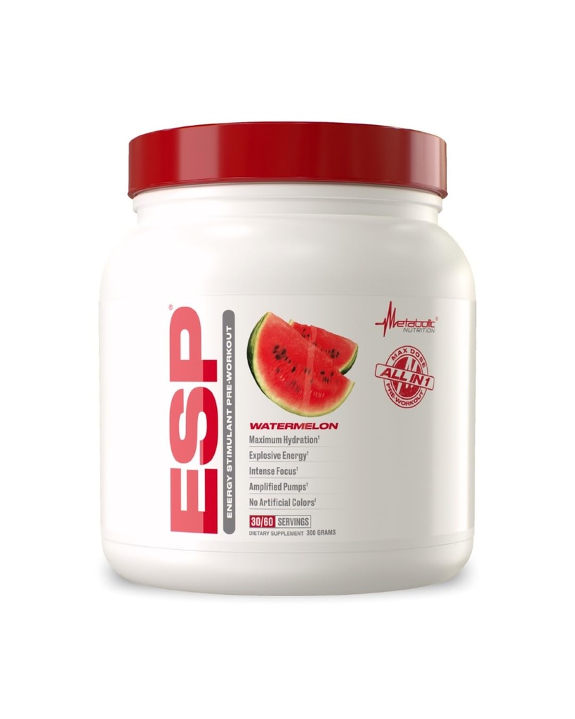 Nutrition métabolique - ESP - Stimuler la pré-entraînement, le supplément de pré-entraînement intra, l'énergie et l'endurance Stimuler, naturel, sécuritaire et mentale, pastèque 300 grammes (90 portions)