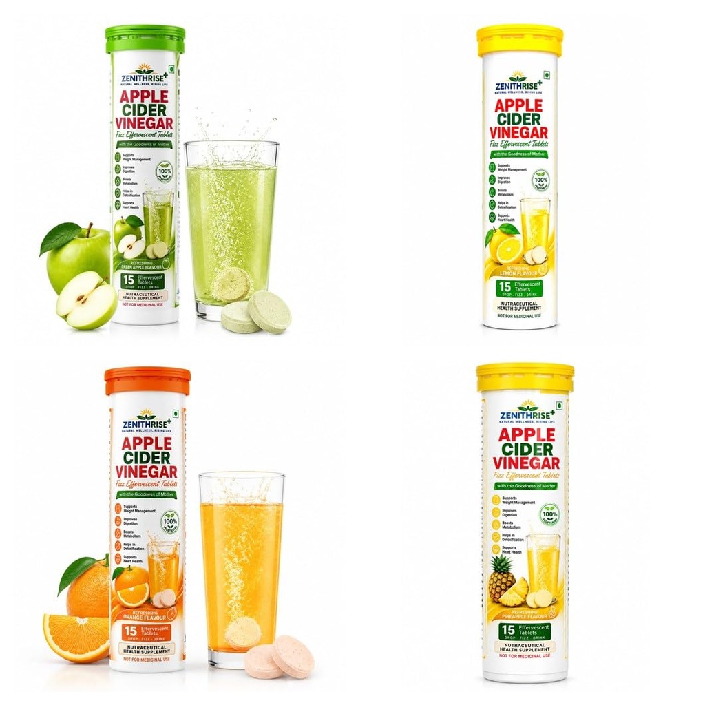Zenithrise Plus ACV Tablets Variety Combo - ACV Apple, ACV Lemon, ACV Orange