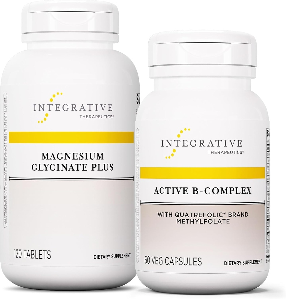 Integrative Therapie Bundle mit aktivem B-Komplex, 60 Kapseln & Magnesium Glycinate Plus, 120 Tabletten - aktives B-Komplex zur Unterstützung von Energiemetabolismus* - Unterstützung Gehirngesundheit, Herzgesundheit & Nerve