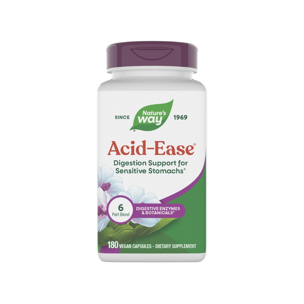 Nature's Way Acid-Ease Digestion Formula, Supplément de soutien digestif pour les ventres sensibles*, 180 Capsules Vegan