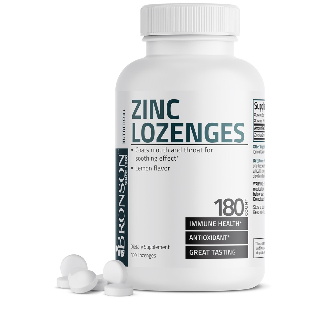 Bronson Zinc Lozenges Antioxidans & Immun Support Supplement Zitrone geflammt, 180 Chewable Tablets