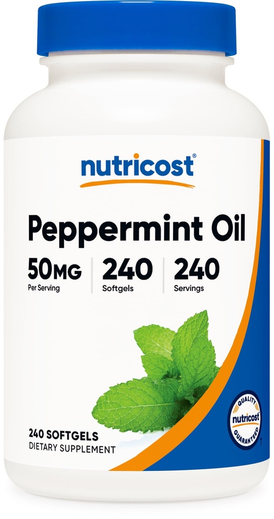 Nutricost Huile de menthe poivrée softgels (240 SFG) (50 MG) - Sans gluten, testés par une tierce partie et sans OGM