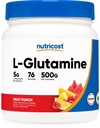 Nutricost L-Glutamine Poudre 500 grammes (Fruit Punch) - (76 portions par bouteille)