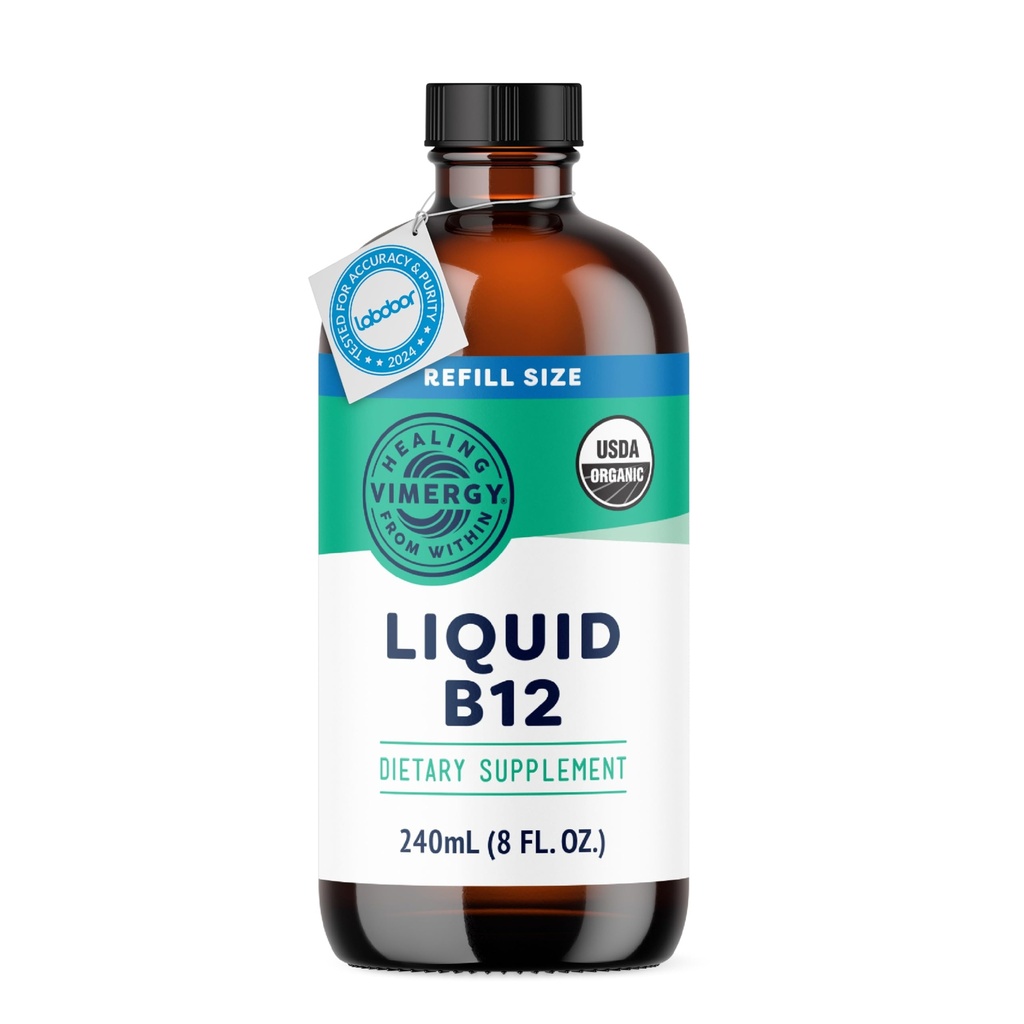 Vimergy Liquid B12 Recharge – Soutien du cerveau à absorption rapide – Supplément de soutien énergétique – USDA certifié biologique, végétalien, non OGM – 240 portions (240 mL)